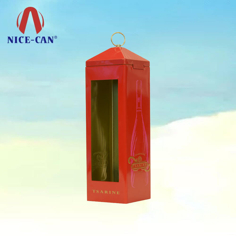 Telephone Booth Shaped Tin Boxes for Wine Bottle Packaging with Handle Ring
