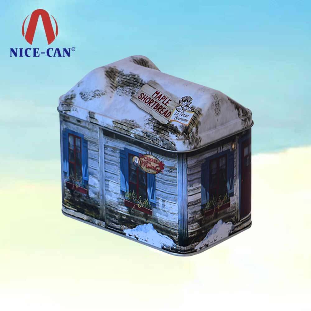 Rectangle house wholesale cookie cans novelty musical funny biscuit tin box